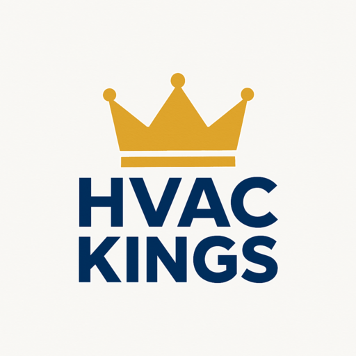 HVAC Kings logo featuring a gold crown above bold navy blue text on a white background.