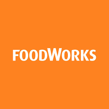 FoodWorks logo in white text on an orange background, representing the Australian independent supermarket brand.