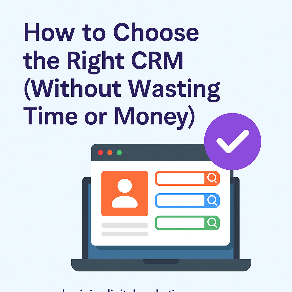 2D graphic with icons representing CRM options, decision-making, and small business tools, designed for an Australian audience