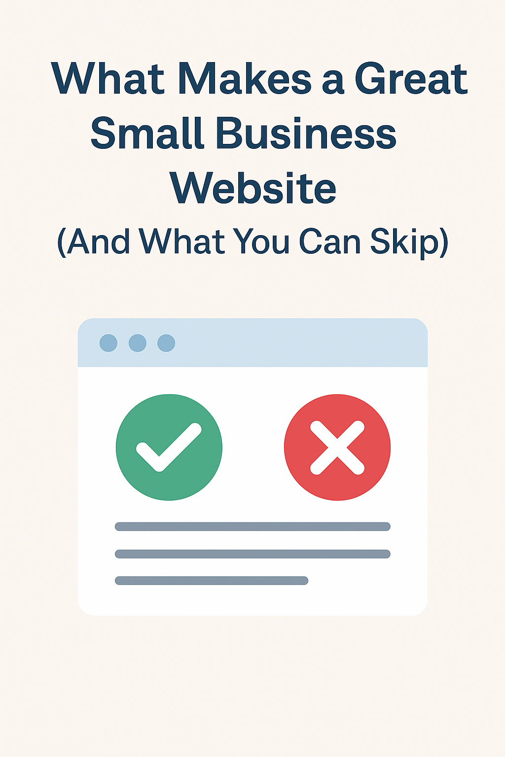 2D illustration of a simple small business website layout with call-to-action buttons, trust icons, and mobile-responsive design