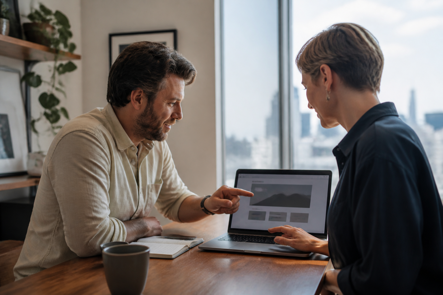 Brisbane business owner discussing a WordPress website proposal with a web designer